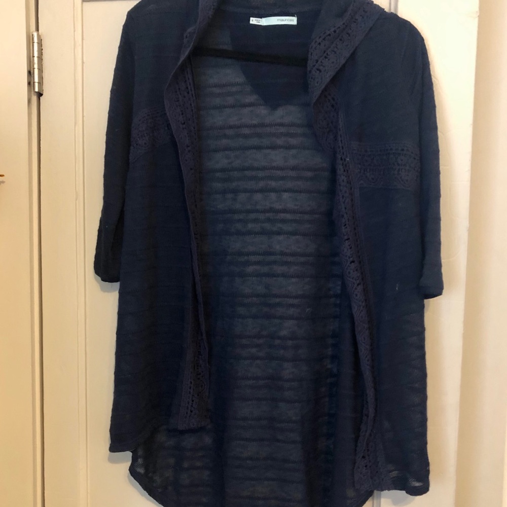 Mid length hooded lace cardigan